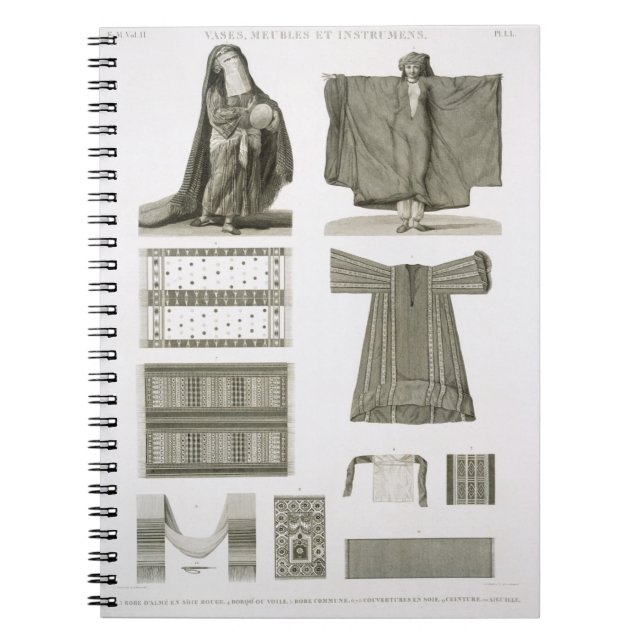 Exempel av silke och egyptiska dräkter, från 'Desc Anteckningsbok Med Spiral (Framsidan)