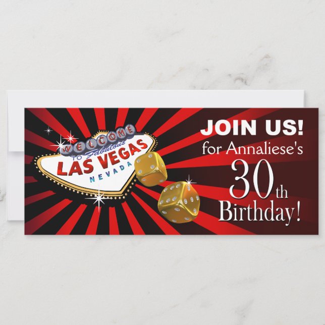 exempel Las Vegas Starburst 30års födelsedag röd s Inbjudningar (Framsida)