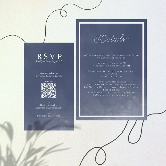 Exempel på blå typografi Bröllop QR-OSA Tilläggskort (Skapare uppladdad)