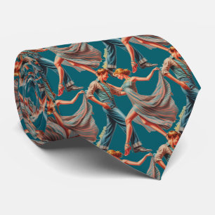 Exempel på dansande vattenfärg Skriv ut Teal Neckt Slips