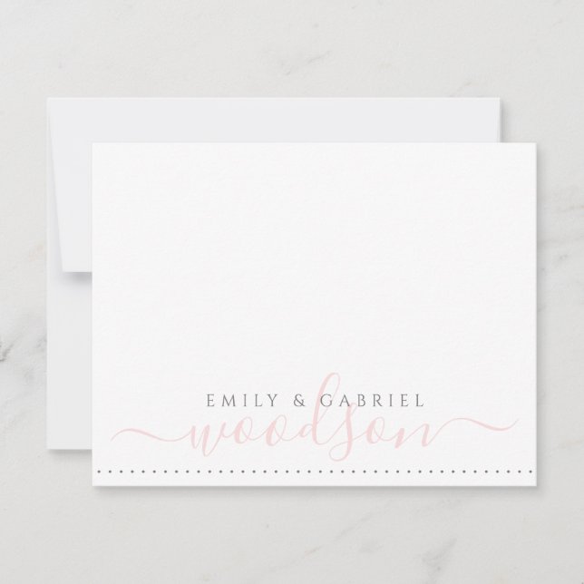 Exempel på Newlyweds Namn Bröllop Monogram Rosa Sc Anteckningskort (Framsida)