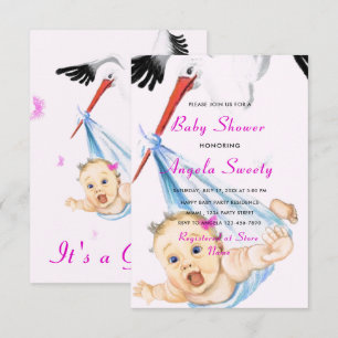 Exempel på stork med inbjudan till babyduschar