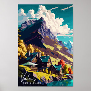 Exempel på Valais Schweiz vintage resor Poster