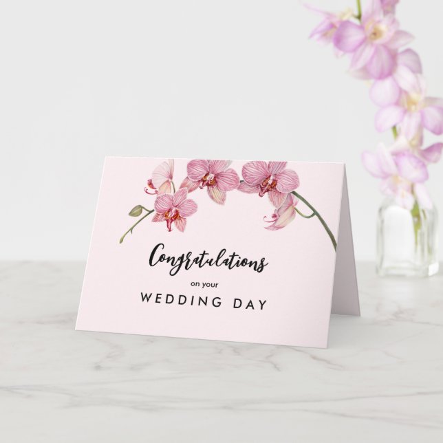 Exempelvis om Bröllopsdag Watercolor Rosa Flowers Kort (Orkide)