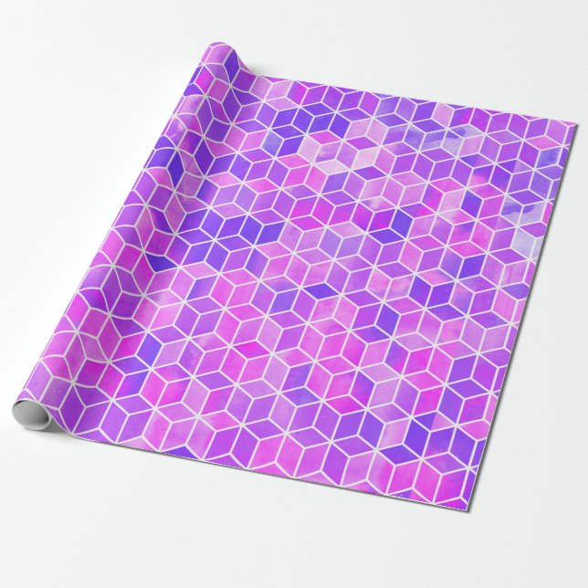 Exemplar med vattenfärgen hexagon mönster presentpapper (Utrullad)