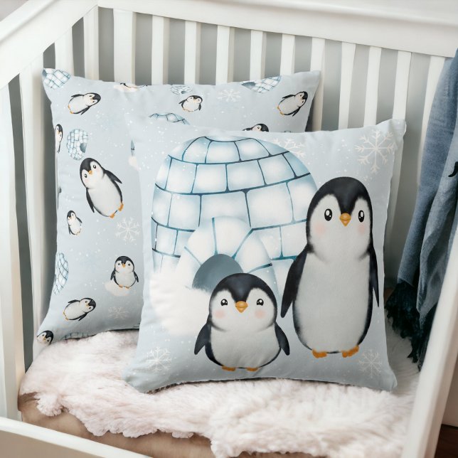 Exemplet Cute vinterpingguin igloos snö Kudde (Cute winter penguin igloos snow illustration throw pillow)