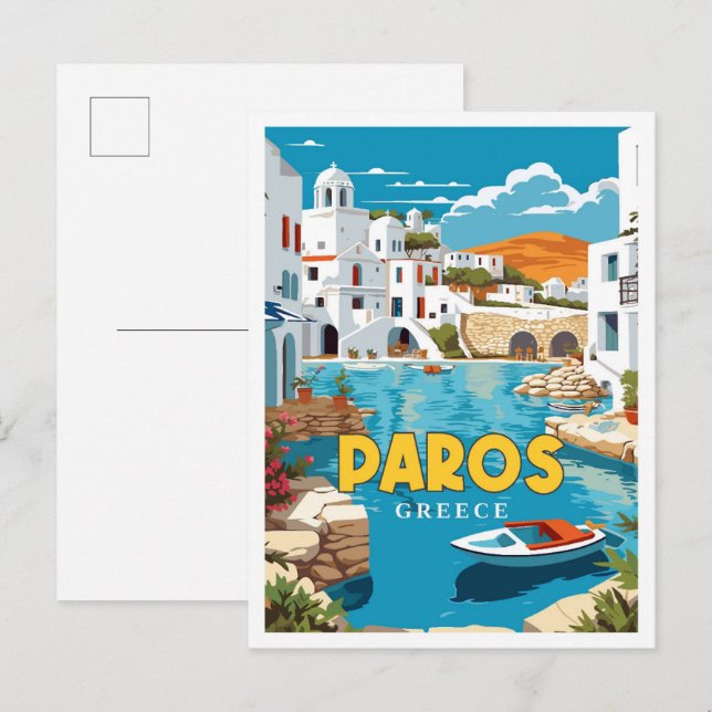 Exemplet Paros Greece vintage resor Vykort (Fram/baksida)