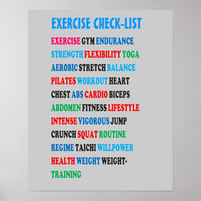 EXERCISE CHECK-LIST GYM Weight Health Heart nvn609 Poster (Framsidan)
