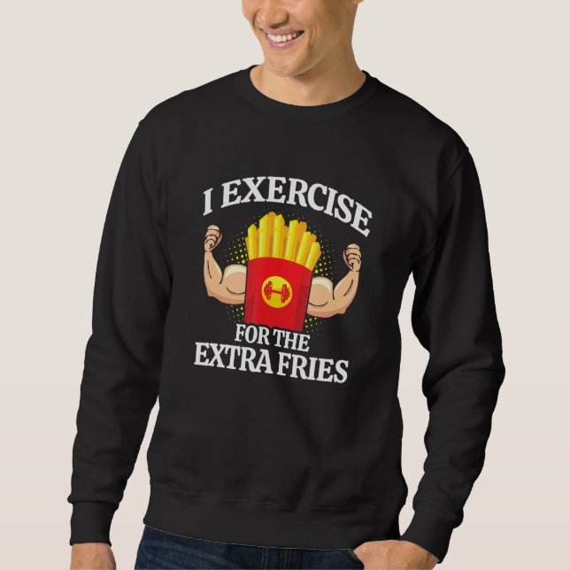 Exercise Extra Fries - Fitness Memo - Workout Lång Ärmad Tröja (Framsida)