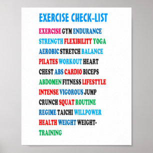 EXERCISERA CHECK-LIST GYM Weight Health Heart Canc Poster