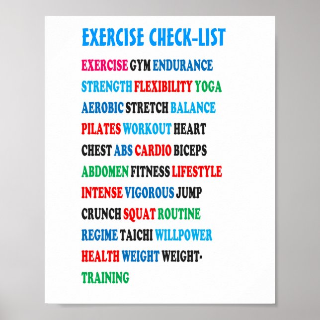 EXERCISERA CHECK-LIST GYM Weight Health Heart Canc Poster (Framsidan)