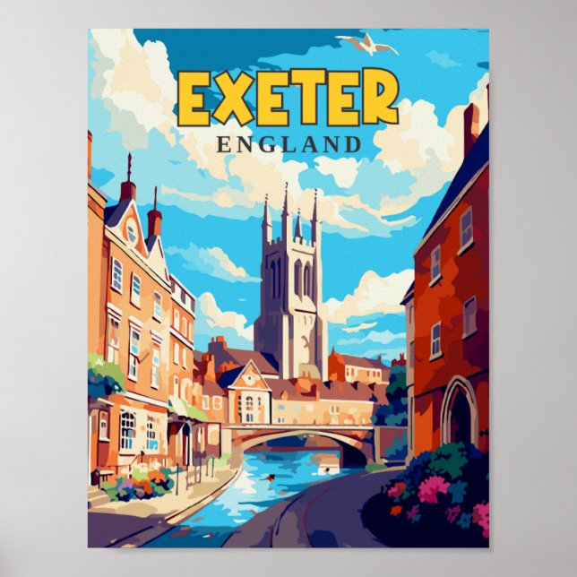Exeter England vintage resor illustration Poster (Framsidan)