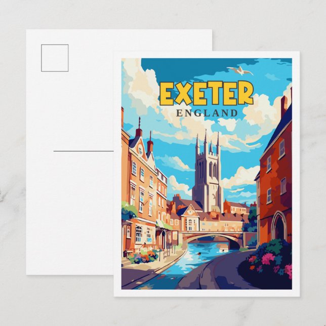 Exeter England vintage resor illustration Vykort (Fram/baksida)