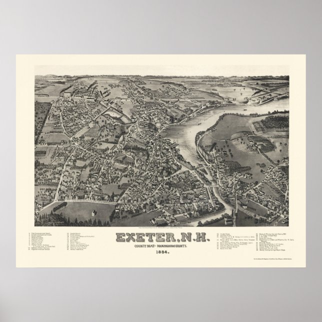 Exeter, NH Panoramic Karta - 1884 Poster (Framsidan)