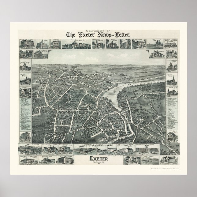 Exeter, NH Panoramic Karta - 1896 Poster (Framsidan)