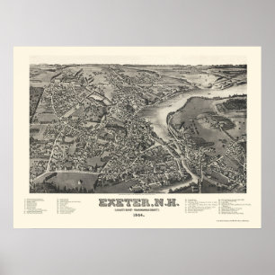 Exeter panorama- karta för NH - 1884 Poster