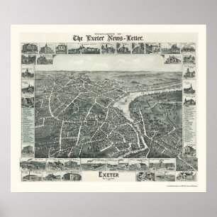 Exeter panorama- karta för NH - 1896 Poster
