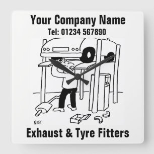 Exhaust & Däck Fitters Fyrkantig Klocka