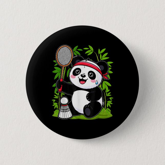 Exhausted Badminton Panda - Funny Cute Shuttle Ani Knapp (Framsida)