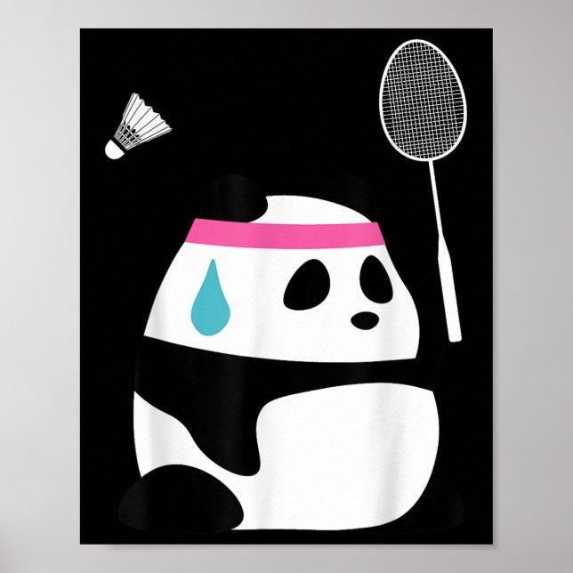 Exhausted Badminton Panda - Funny Cute Shuttle Ani Poster (Framsidan)