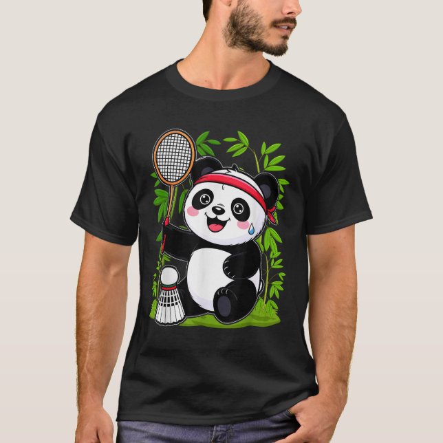 Exhausted Badminton Panda - Funny Cute Shuttle Ani T Shirt (Framsida)