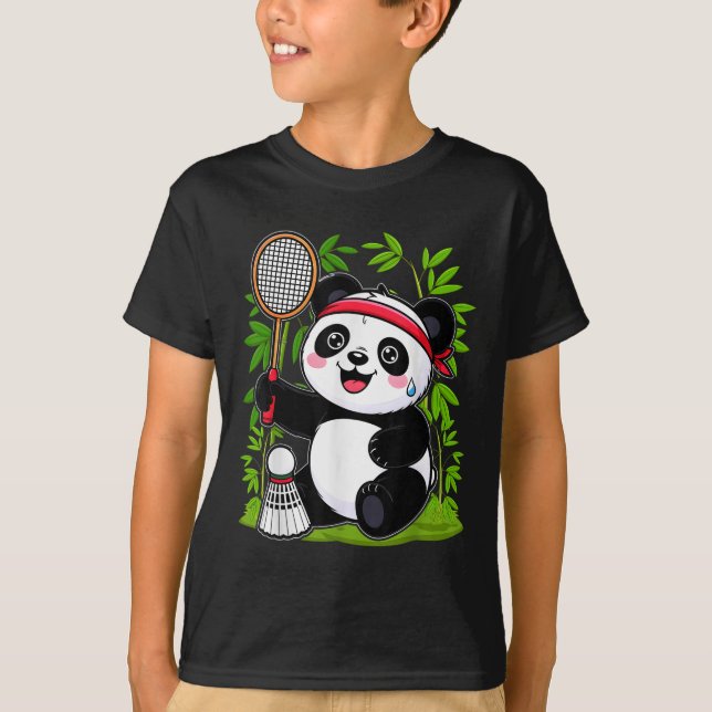 Exhausted Badminton Panda - Funny Cute Shuttle Ani T Shirt (Framsida)
