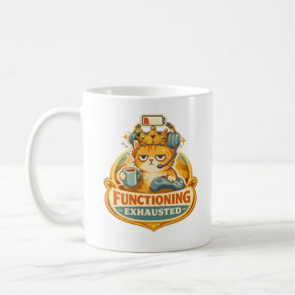 Exhausted Gamer Cat King Funny Coffee Gaming Art Kaffemugg