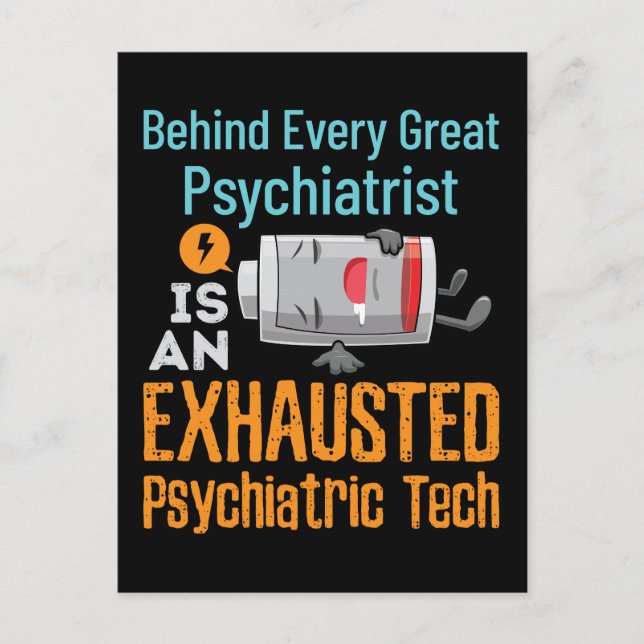 Exhausted Psychiatic Tech Funny Psych Technician Vykort (Framsida)