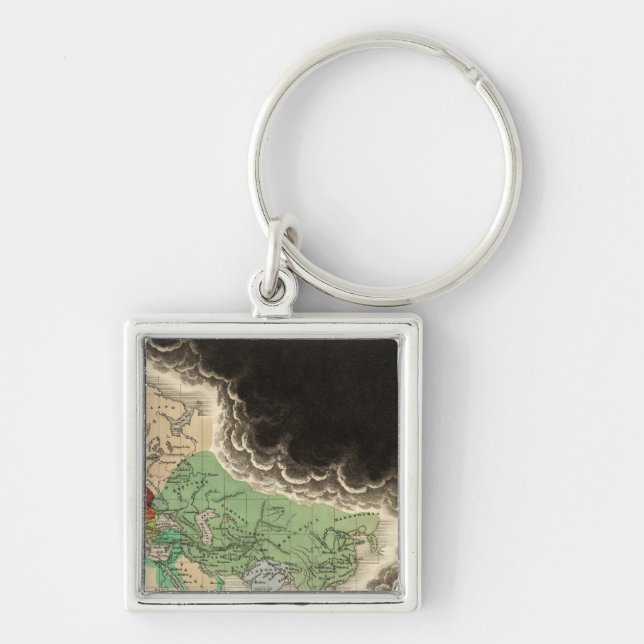 Exhibitande av Kublai Khan 1294 AD Fyrkantig Silverfärgad Nyckelring (Framsidan)