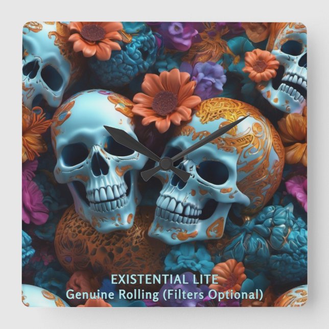 EXISTENTIAL LITE Memento Mori Älskare Döskallars Fyrkantig Klocka (Framsida)