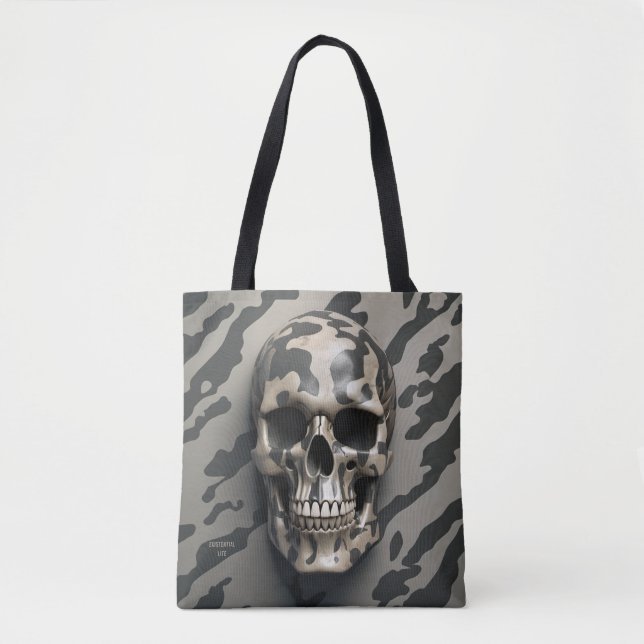 EXISTENTIAL LITE Memento Mori Camo Skull Tote Tygkasse (Framsida)