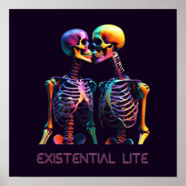 EXISTENTIALT LITE Kisserande Skeletons Poster