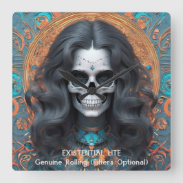 EXISTENTIELL LITE Memento Mori Femme Skull Fyrkantig Klocka