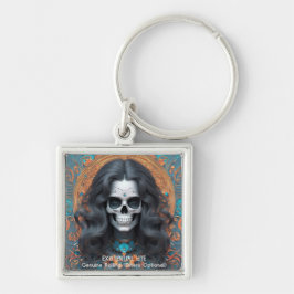 EXISTENTIELL LITE Memento Mori Femme Skull Fyrkantig Silverfärgad Nyckelring