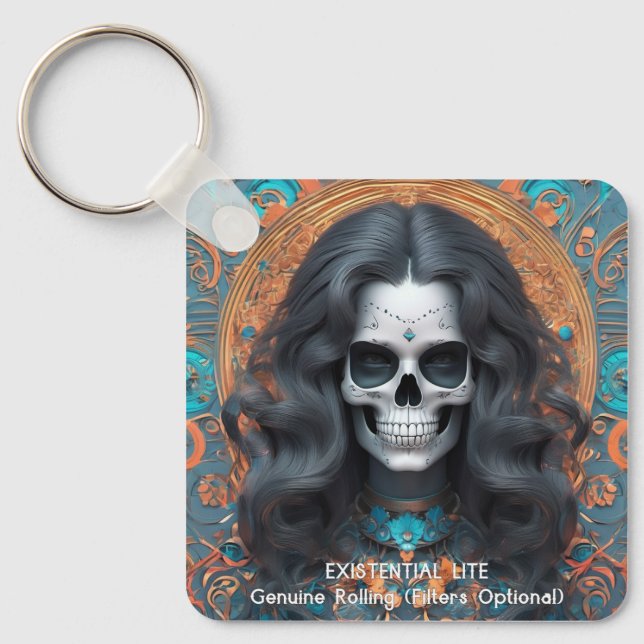 EXISTENTIELL LITE Memento Mori Femme Skull Nyckelring (Framsida)