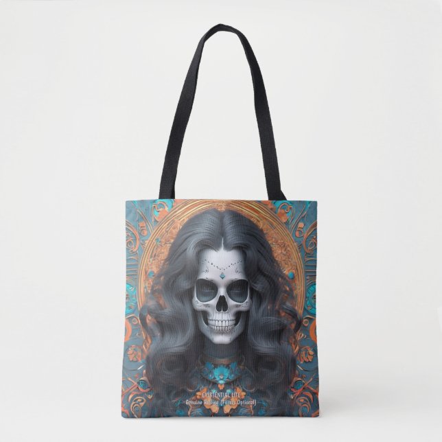EXISTENTIELL LITE Memento Mori Femme Skull Tote Tygkasse (Framsida)
