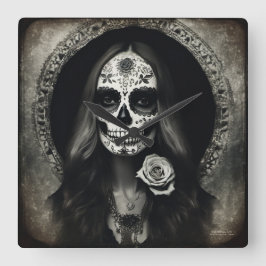 EXISTENTIELL LITE Vintage Femme Skull Porträtt 2 Fyrkantig Klocka