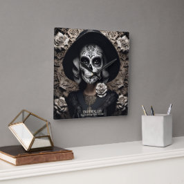 EXISTENTIELL LITE Vintage Femme Skull Porträtt 3b Fyrkantig Klocka