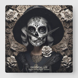 EXISTENTIELL LITE Vintage Femme Skull Porträtt 3b Fyrkantig Klocka