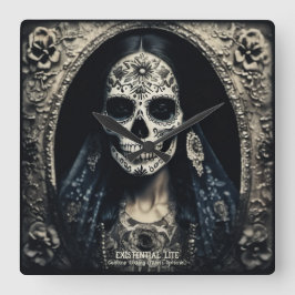 EXISTENTIELL LITE Vintage Femme Skull Porträtt 4b Fyrkantig Klocka