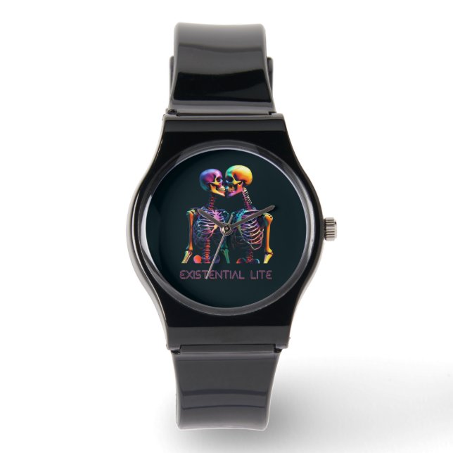 EXISTENTIELLT LITE Kissing Skeletons Unisex Armbandsur (Framsida)
