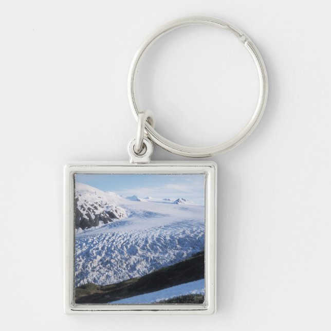 Exit Glacier i Kenai Fjords National Park, Fyrkantig Silverfärgad Nyckelring (Framsidan)