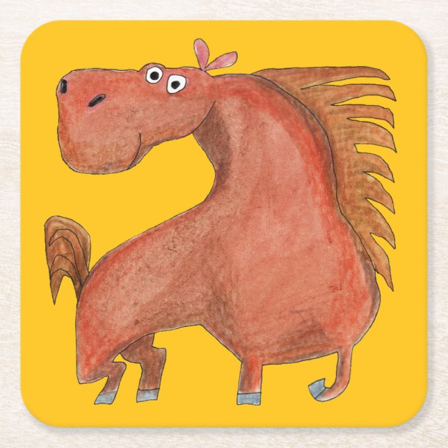 Exited Horse Underlägg Papper Kvadrat (Framsidan)