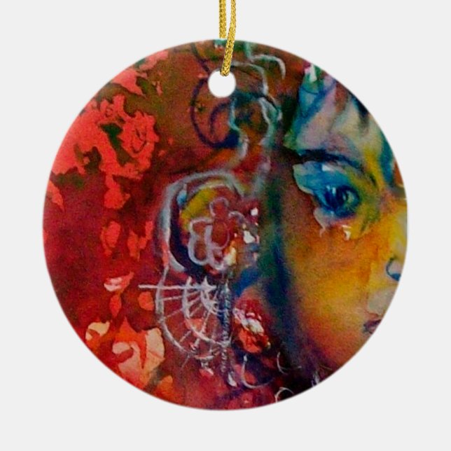 EXKALIBUR,DÅ AV MAGISK SWORD Fantasy Red Gult Julgransprydnad Keramik (Framsidan)