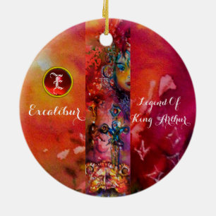 EXKALIBUR,QUEEN OF MAGIC SWORD Fantasy Monogram Julgransprydnad Keramik