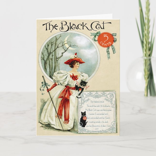 EXKLUSIV ’BLACK CAT’ ART NOUVEAU HALLOWEEN KORT (Framsida)
