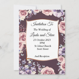 Exklusiv bröllopsinbjudan, rosor, koppar inbjudningar