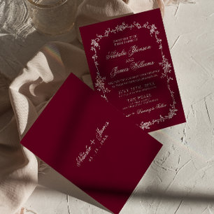 Exklusiv Burgundy Blommig Gammal Peng Bröllop örte Inbjudningar