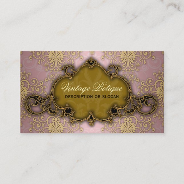 Exklusiv Damask Rosa och Guld Butik Kort (Framsida)