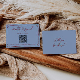 Exklusiv djup röd blå ram Whimsy bröllops QR-kod OSA Kort